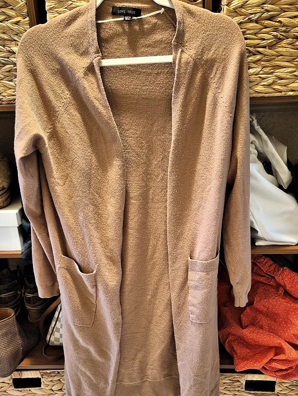 Love Tree Longline Cardigan in Brown Size Small